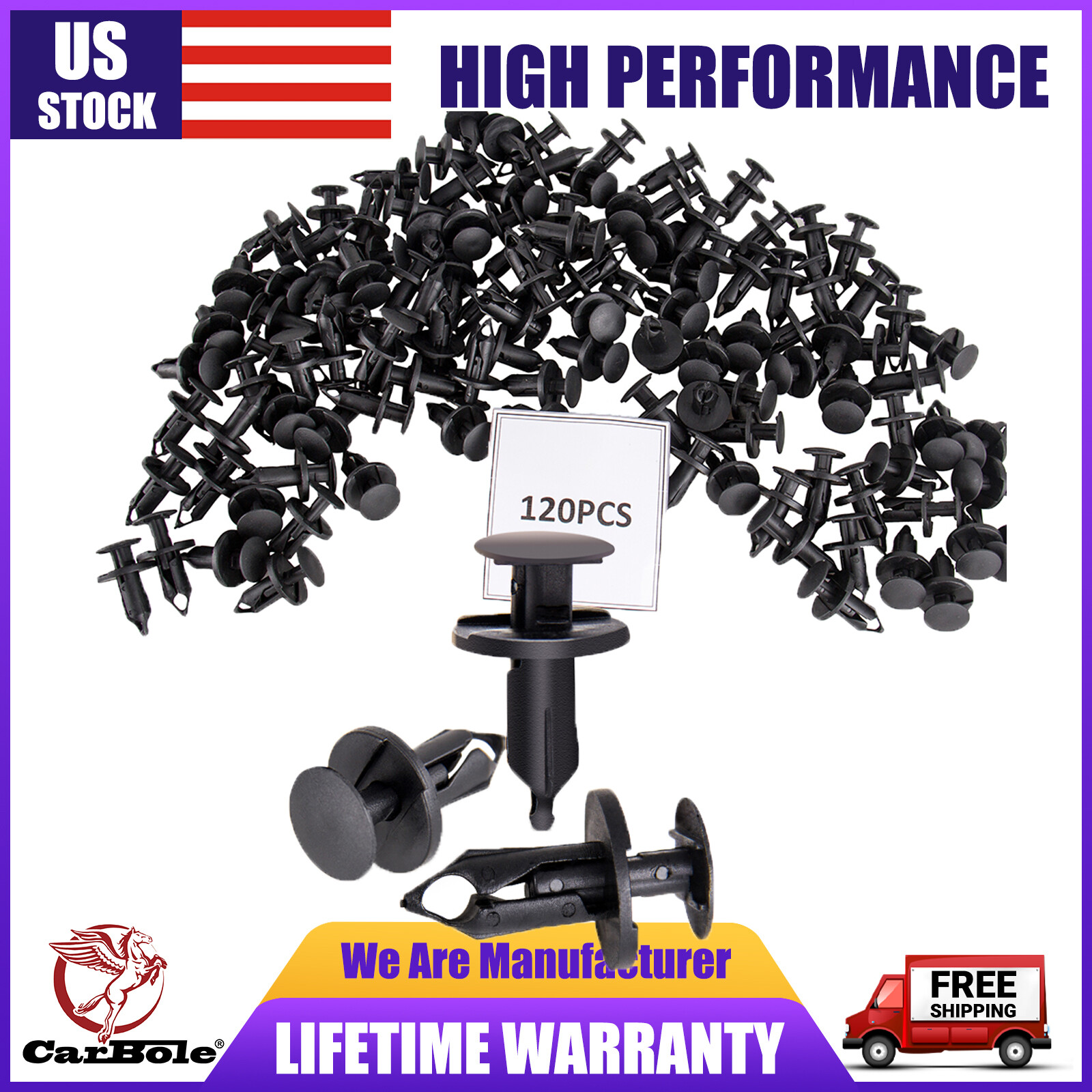 120 PCS 8mm Bumper Clips Retainer Auto Car Plastic Rivets Fastener Fender Push