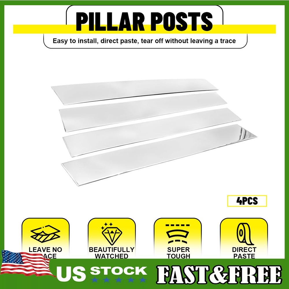 4pcs/Set Chrome Pillar Posts For 19-25 Dodge Ram 1500 Crew Door Cover Trim 1~10X