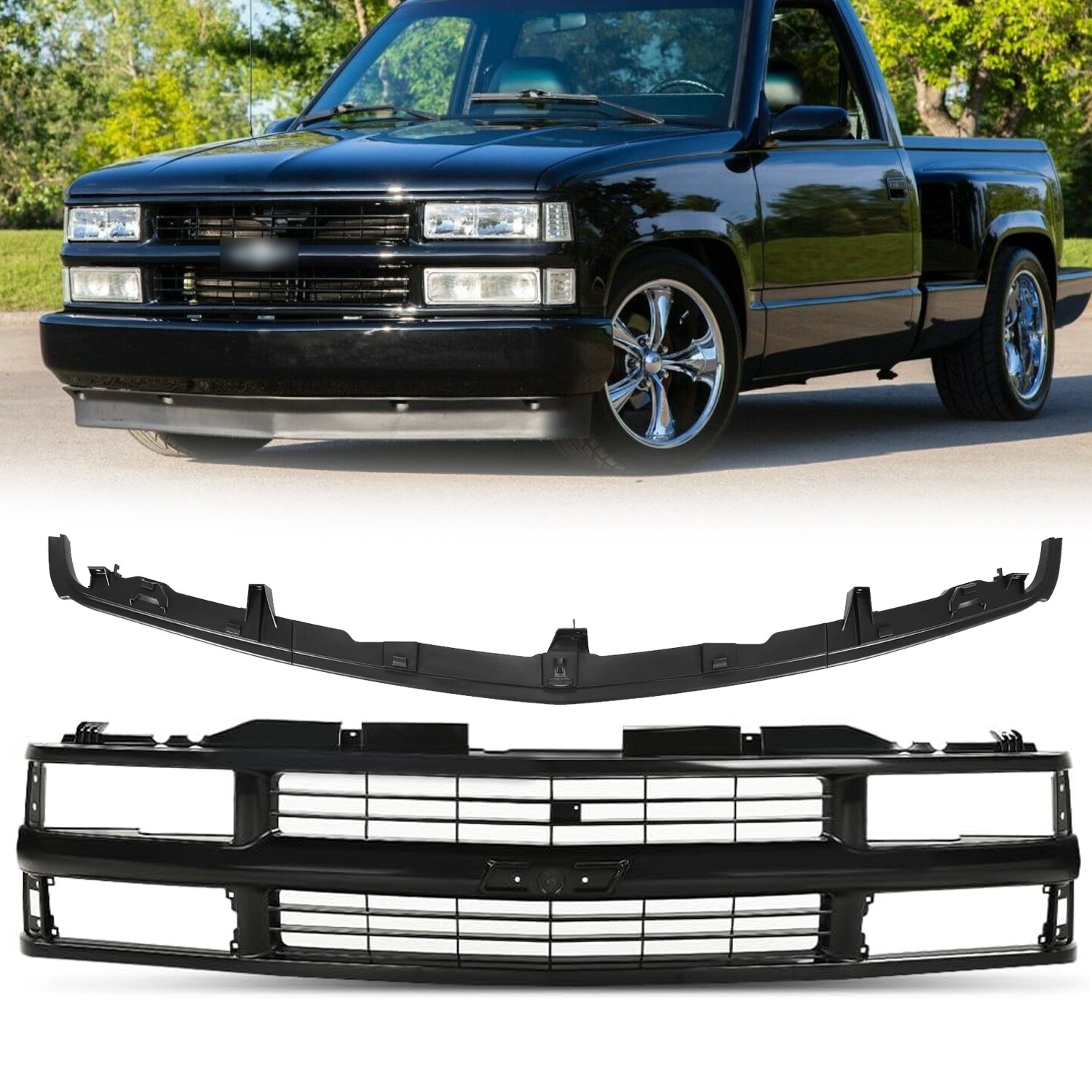 Front Bumper Grille&Filler Trim for 94-98 Chevy Suburban C/K2500 C/K3500 C/K1500