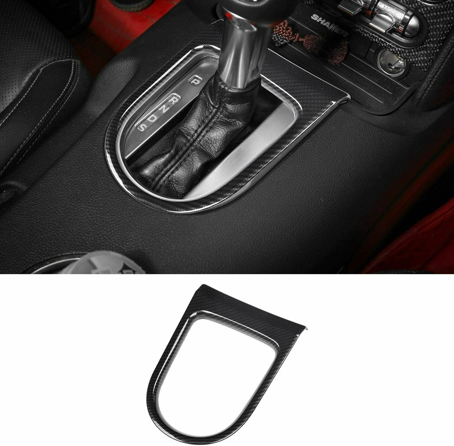 Carbon Fiber Cup Holder Insert &Gear Shift Frame Trim Cover for Ford Mustang 15+