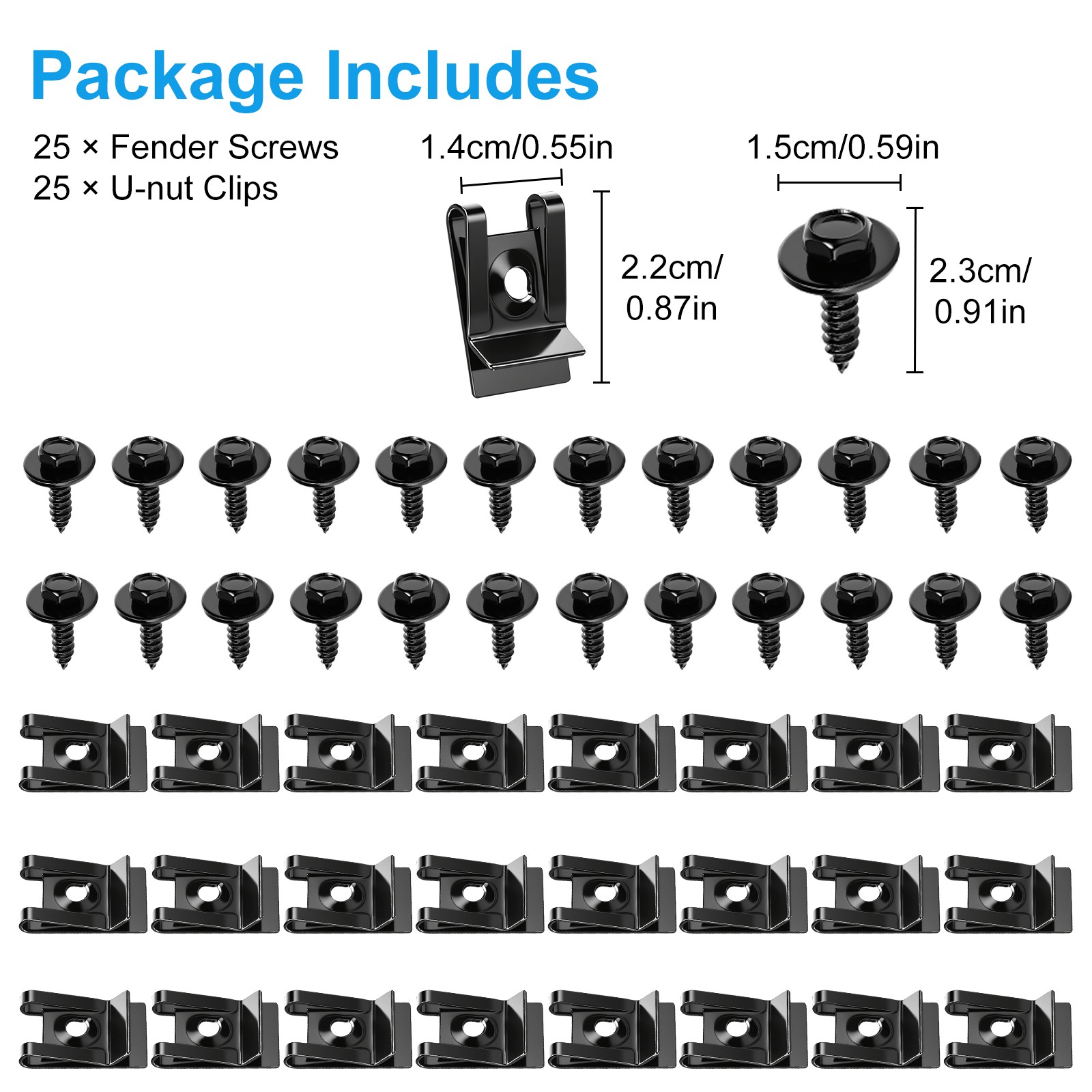 50PCS M4.2 Fender Liner Body Bolts Screws & U-Nut Clips Car Bumper Engine Guard