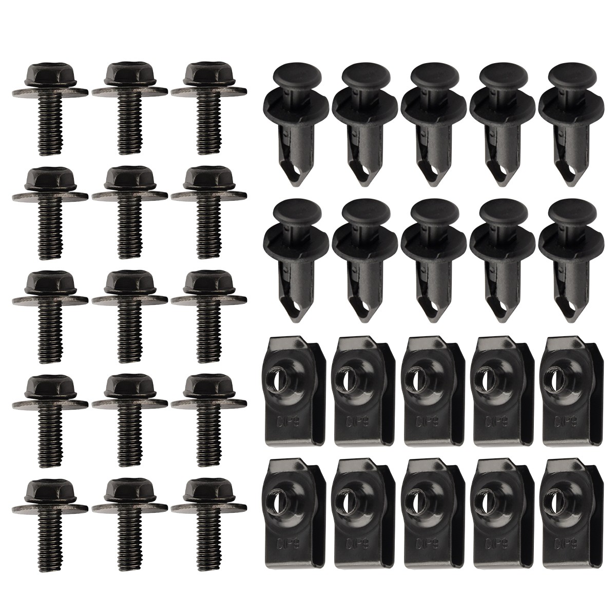 U-Clip Nuts & Bolts Set Clips Under Cover Splash Shield Guard for Car Mounting