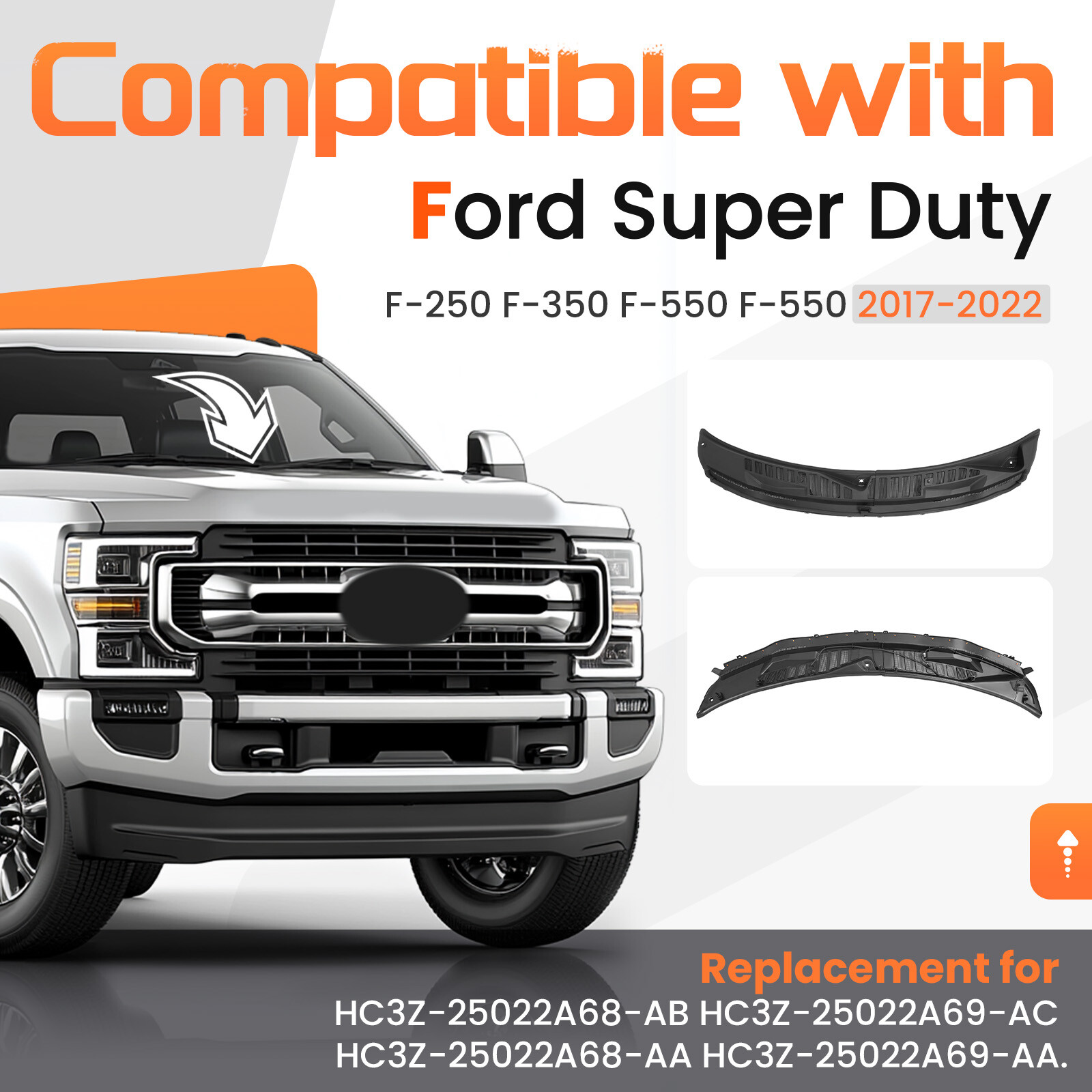 Windshield Wiper Cowl Panel Grille Set For 2017-2022 Ford F250 F350 F450 F550