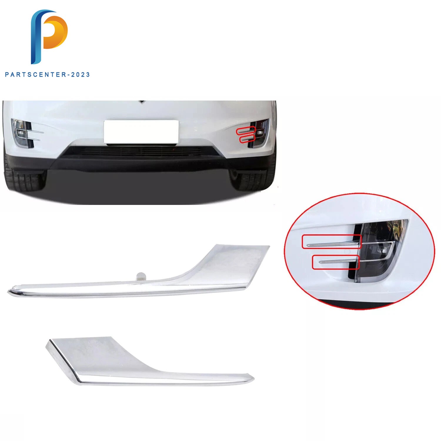 2Pcs Front Left Lower & Upper Fog Light Molding Strip Trim for Tesla Model X