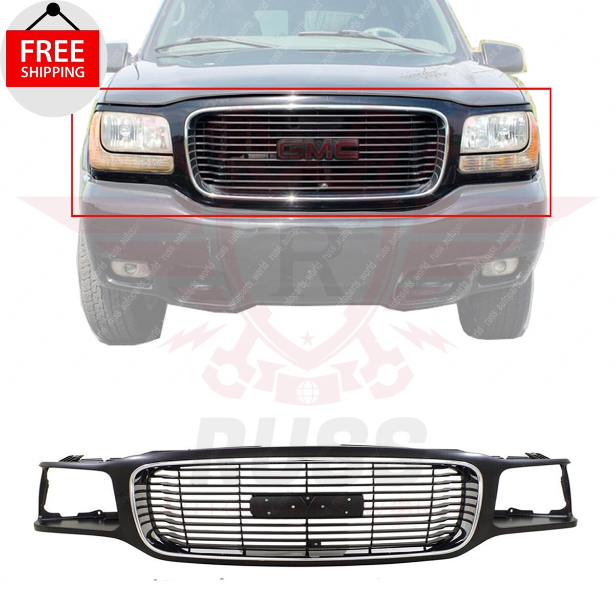 New Front Grille Chrome Shell Black Insert Fits 1992-2000 GMC Yukon GM1200447