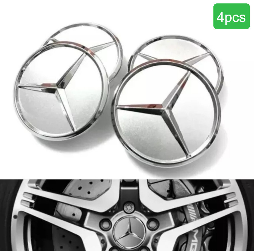 4PCS Fit- Mercedes-Benz A C E S Wheel Center Rim Hub Caps Emblem Matte Silver