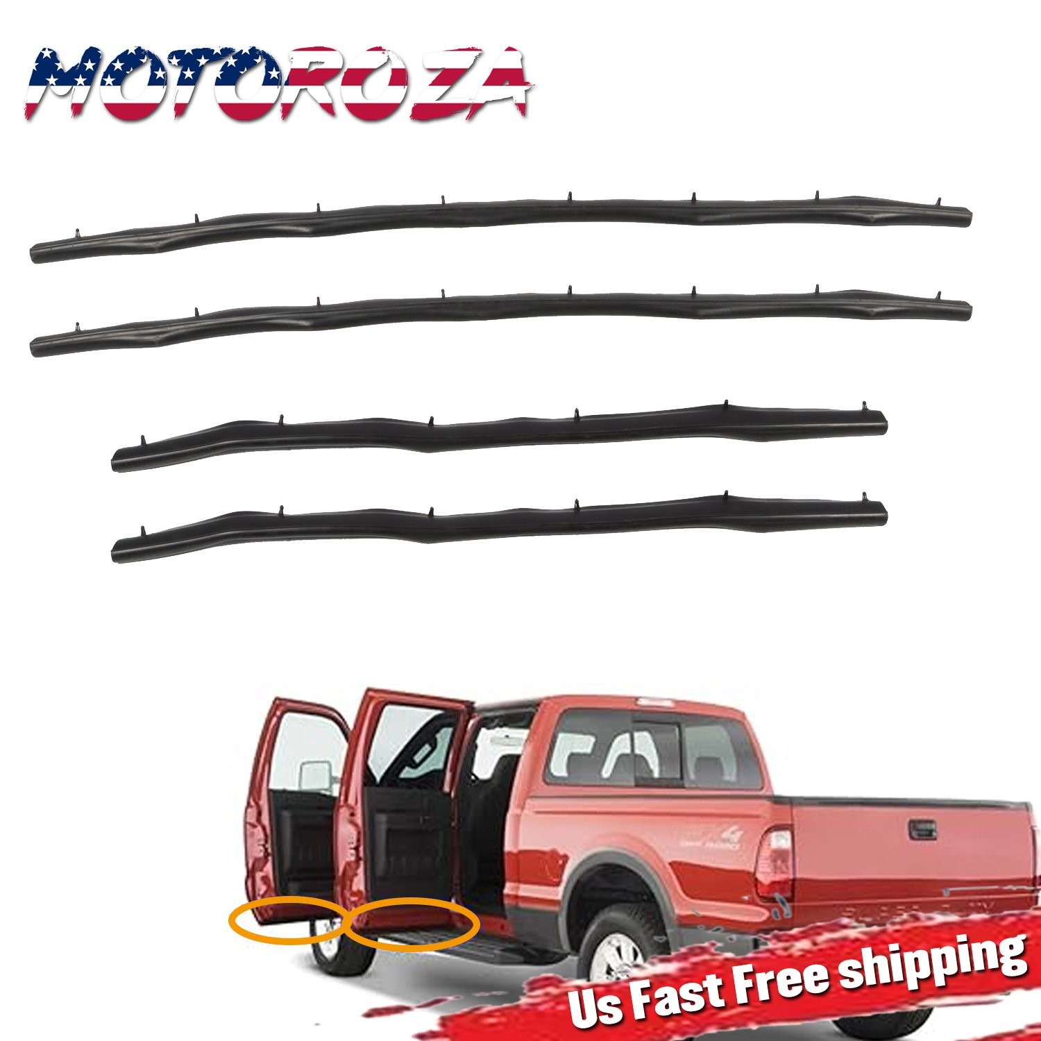 4x Front & Rear Lower Door Weather Strip Seal For 99-16 Ford F250 F350 Crew Cab