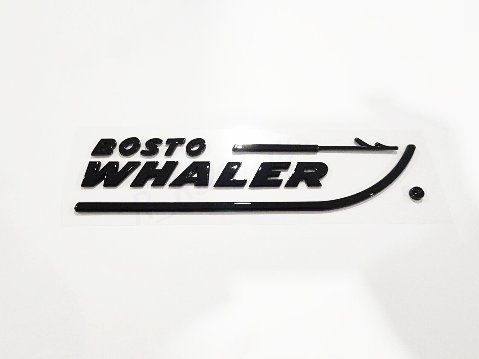2PCS NEW BOSTON WHALER EMBLEM BADGE LETTERS GLOSS BLACK 8-3/4″ X 2″ PEEL & STICK