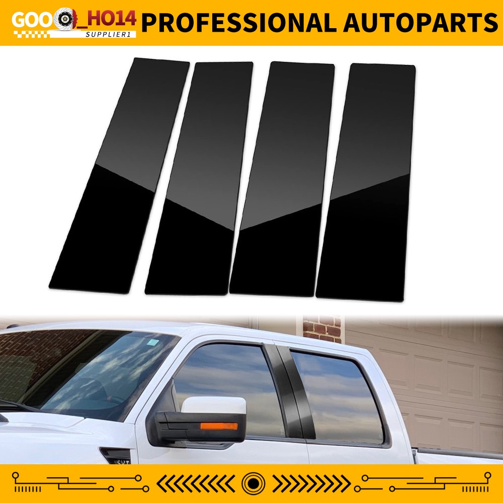 4PC Glossy Black Pillar Post Piano Door Trim Cover For 04-14 Ford F-150 F150