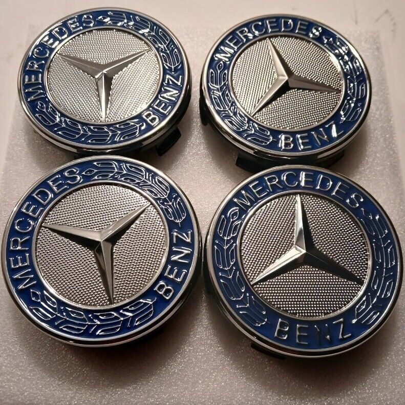 Set of 4 75mm Floating LED Wheel Caps Blue Light for Mercedes Blue Wreath AMG