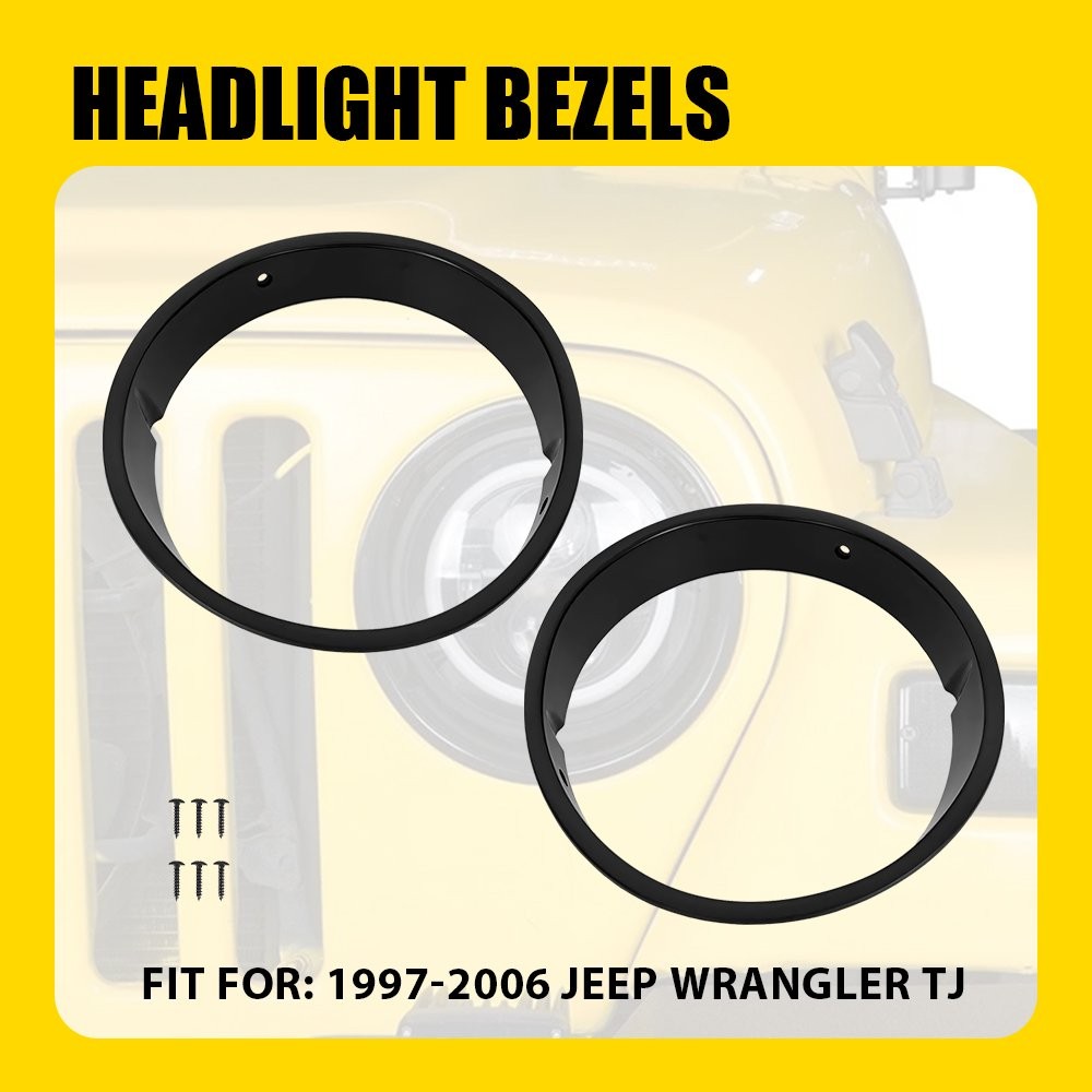Pair New Black Headlight Bezels For Insert Cover Trim 1997-2006 Wrangler Jeep TJ