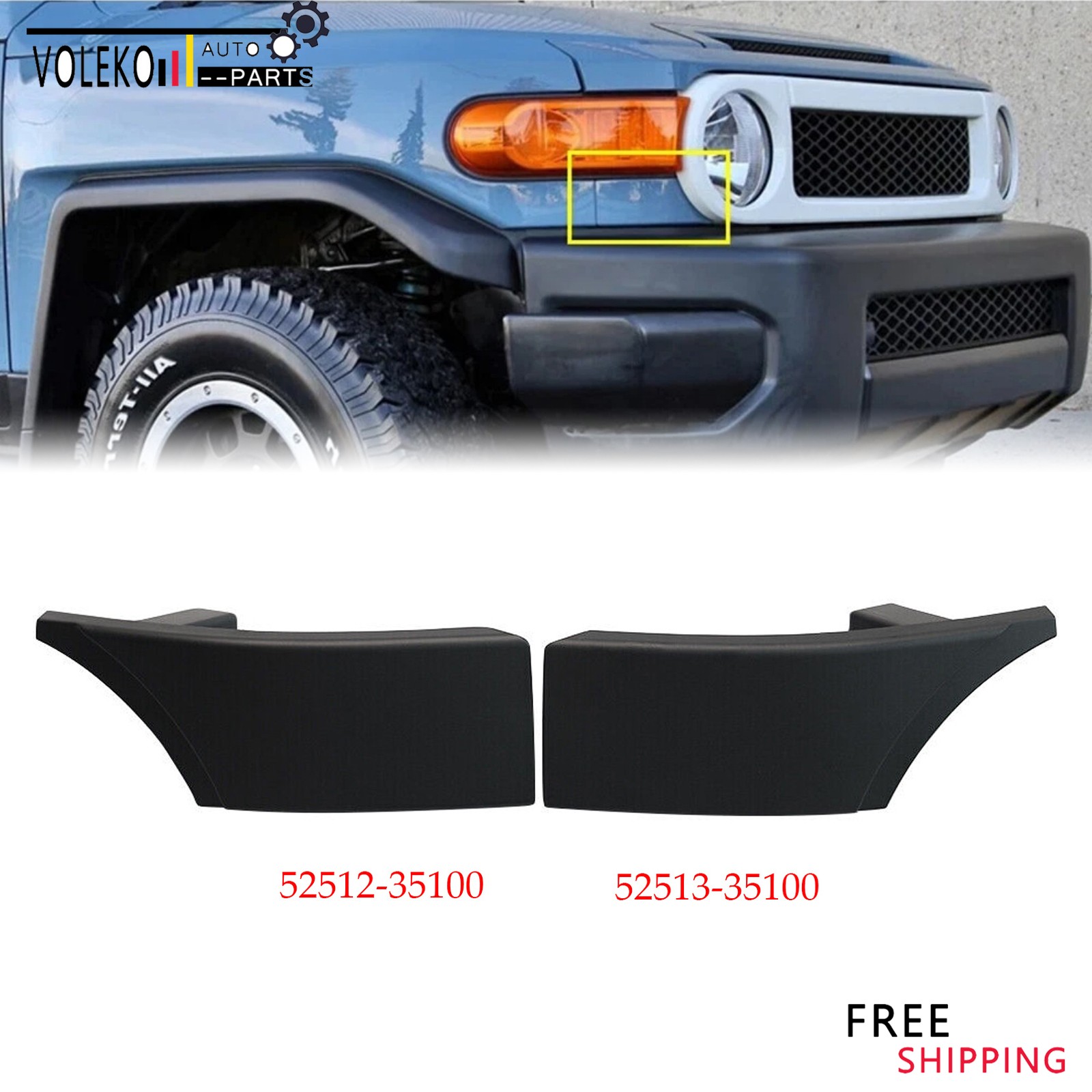 Set of 2 For Toyota FJ Cruiser Front Bumper Grille Headlight Lower Filler Trim