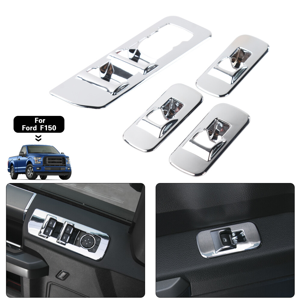4pcs Inner Window Lift Switch Panel Decor Cover For Ford F150 2015-2020 Chrome