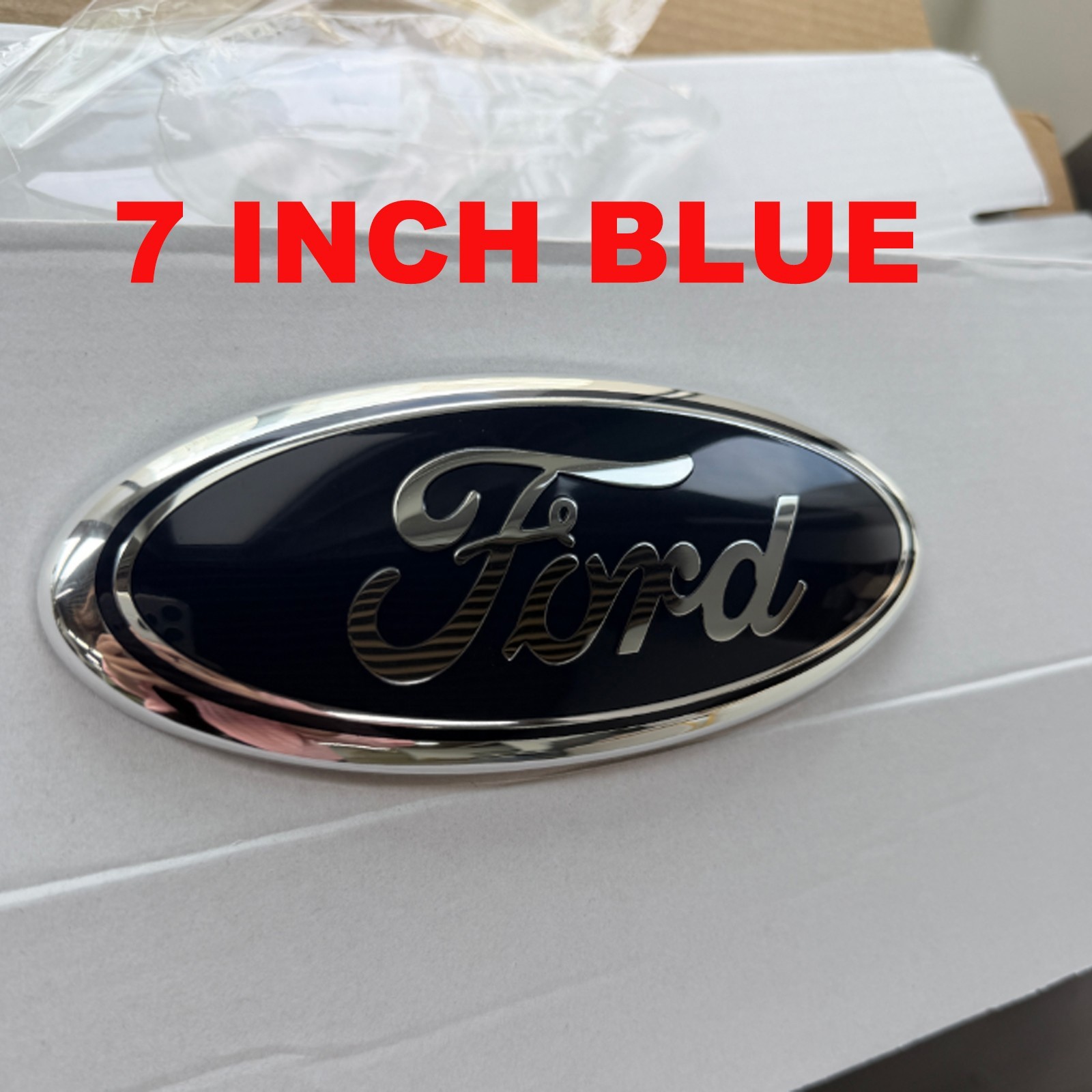 Premium Logo 7″ Emblem Edge Oval Chrome Logo for Ford Grille emblem（blue&black）