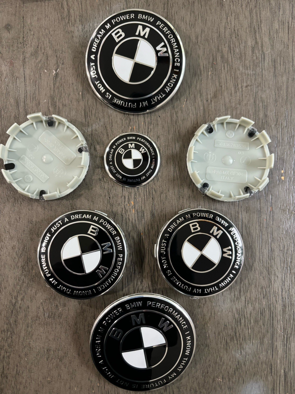 7Pcs BMW 50th Anniversary Emblem Centre Caps Badges Black & White 5×120 68MM