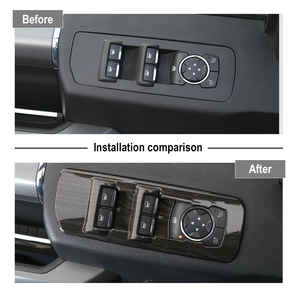 Black Wood Grain Window Lift Switch Panel Decor Cover Trim For Ford F150 2015-20