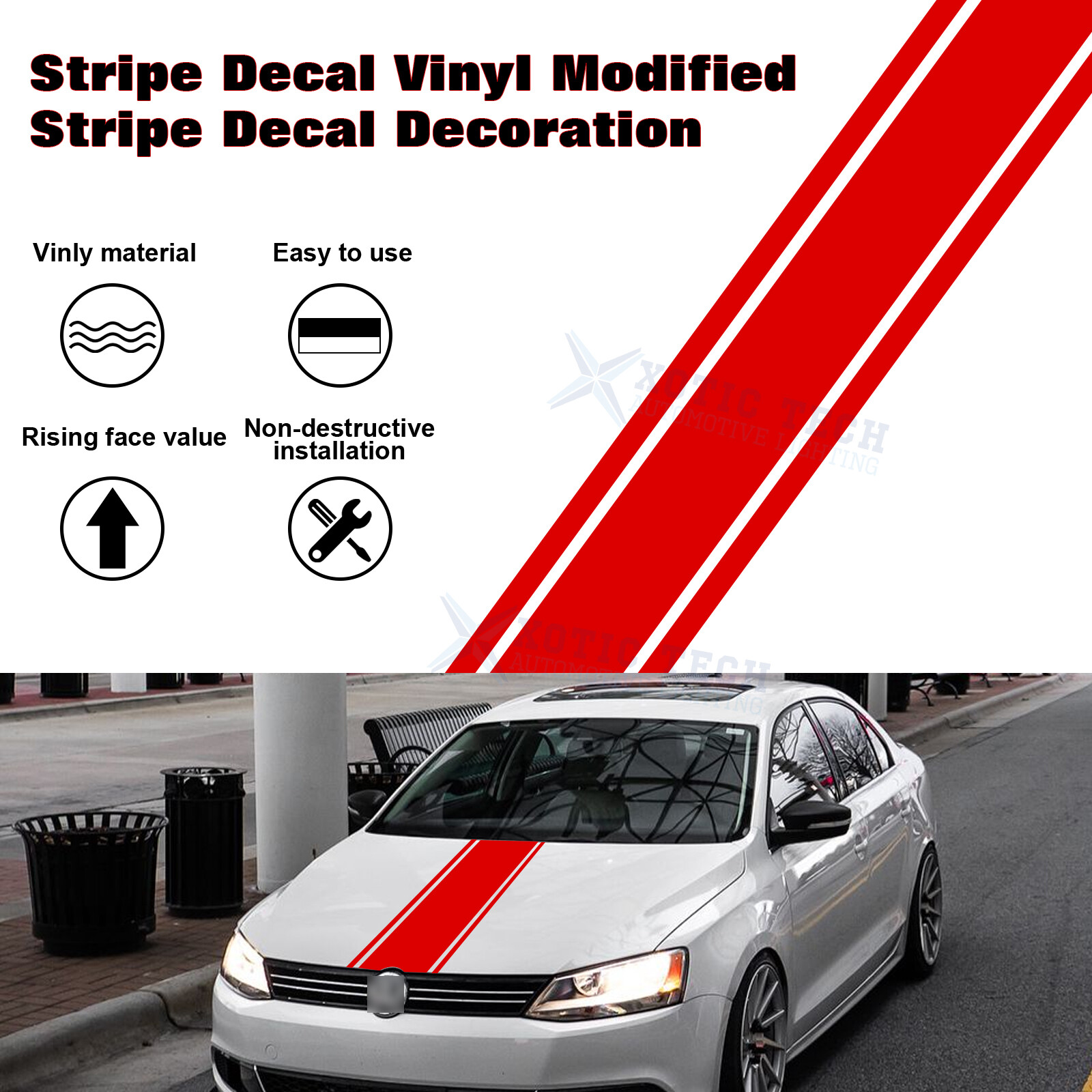 Red Vinyl Pre-cut Front Hood Fender Trunk Stripe Decals Sticker Universal Fit