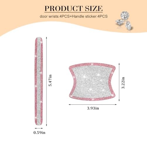 8PCS Pink White Rhinestone Car Door Handle Bowl Protectors Anti-Scratch Decals