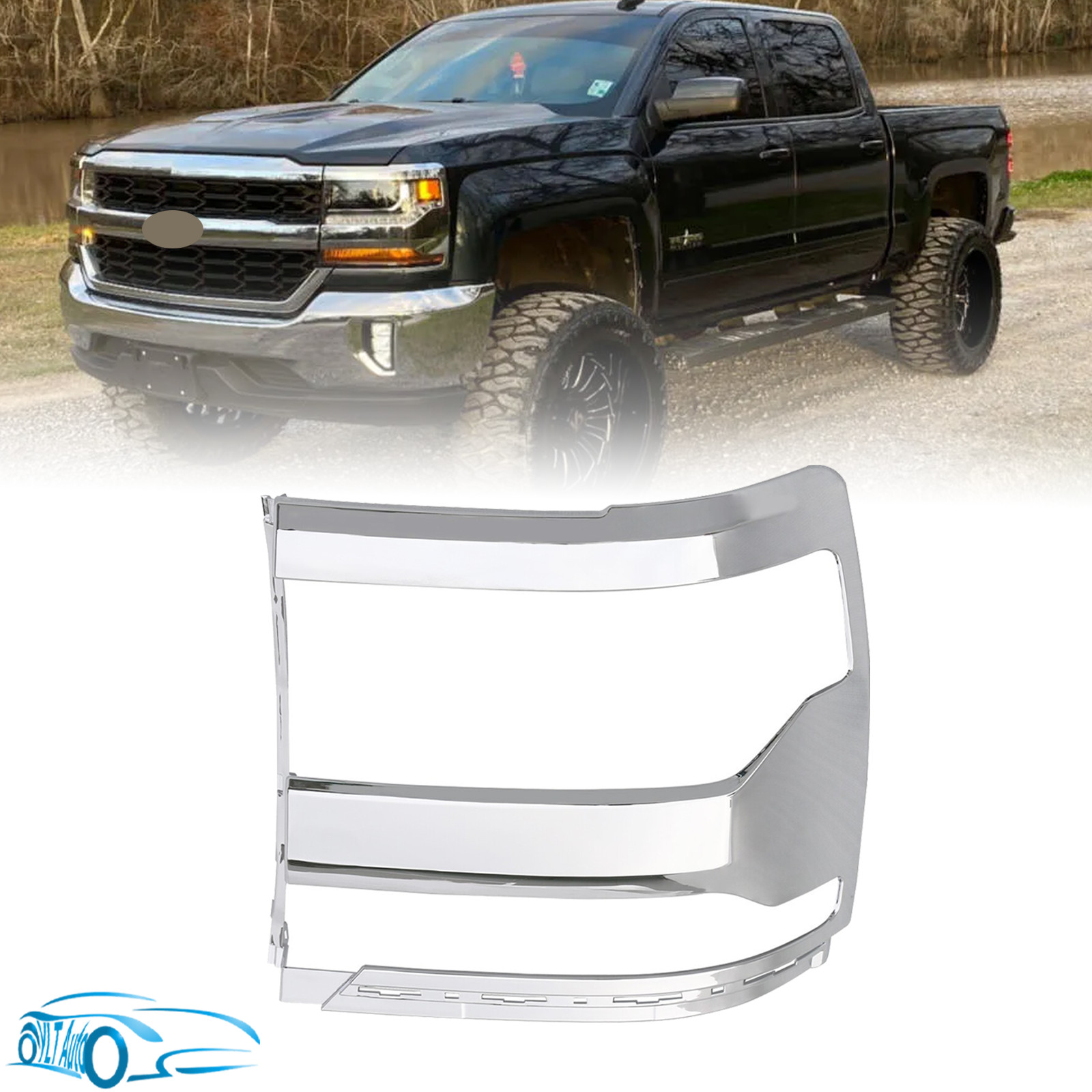 For 2016-2018 Chevy Silverado 1500 Driver Side Headlight Chrome Trim Bezel Cover