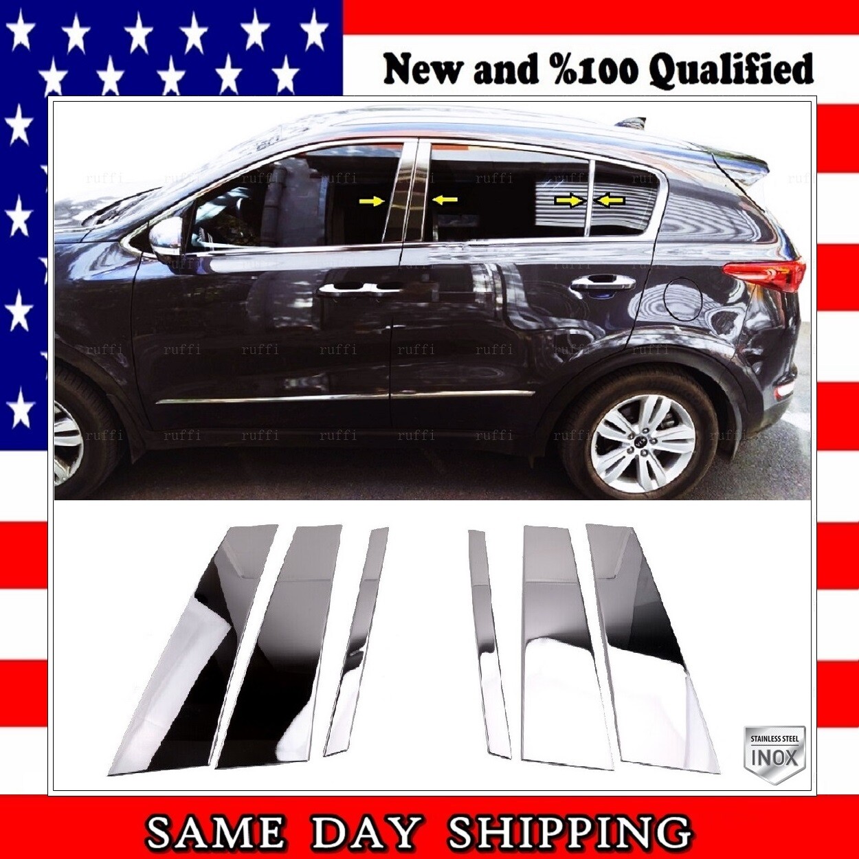 Chrome Door Pillar Trim 6 pcs STAINLESS STEEL For KIA SPORTAGE QL 2017-UP