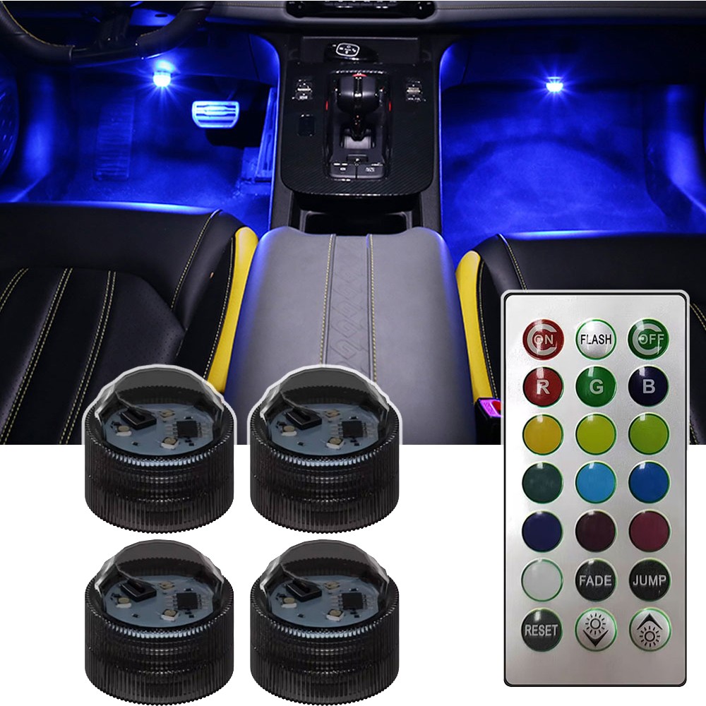 4x Multicolor LED Light Interior Atmosphere Lamp Remote Control Car Accessories