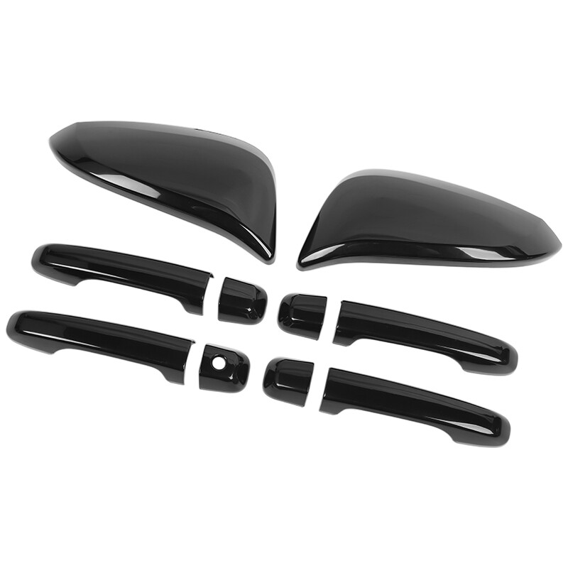 For 17+ 4Runner Shiny Black Door Handles Rearview Mirror Cover Trim Accessories