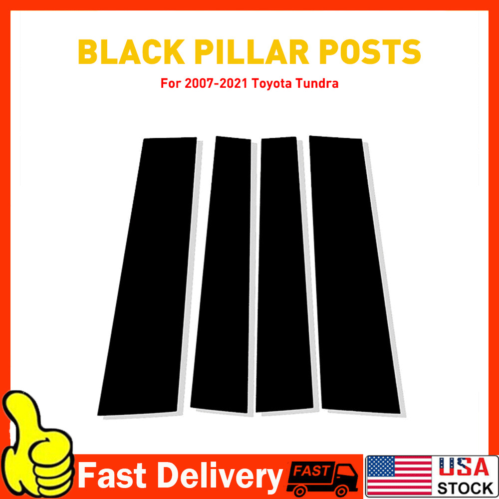 Fit Toyota Post Tundra Pillar Door 2007-2021 Window Trim Black Covers Glossy USA