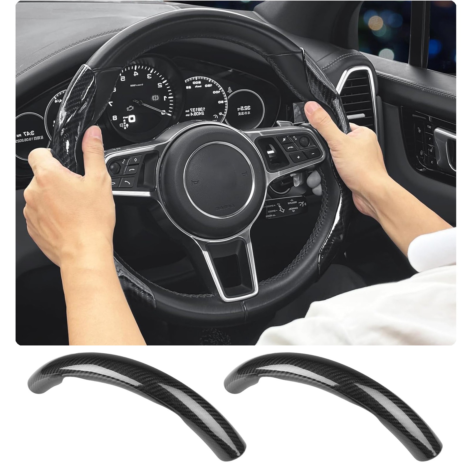 15″ Car Carbon Fiber Steering Wheel Cover Non-slip Protector For Mercedes Benz