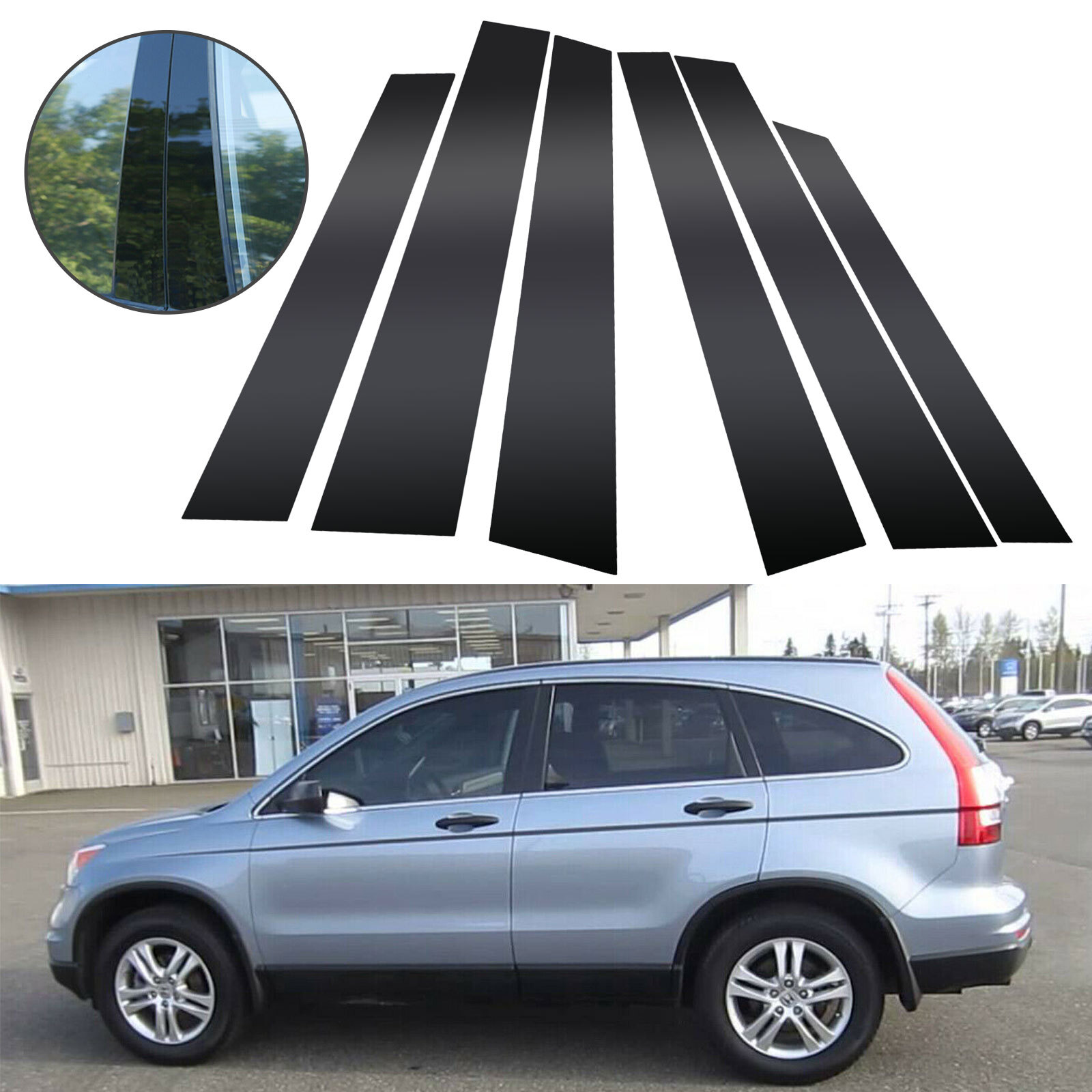 Black Window Pillar Posts Door Trim Piano Cover For Honda CRV 2007-2011 6pc Set