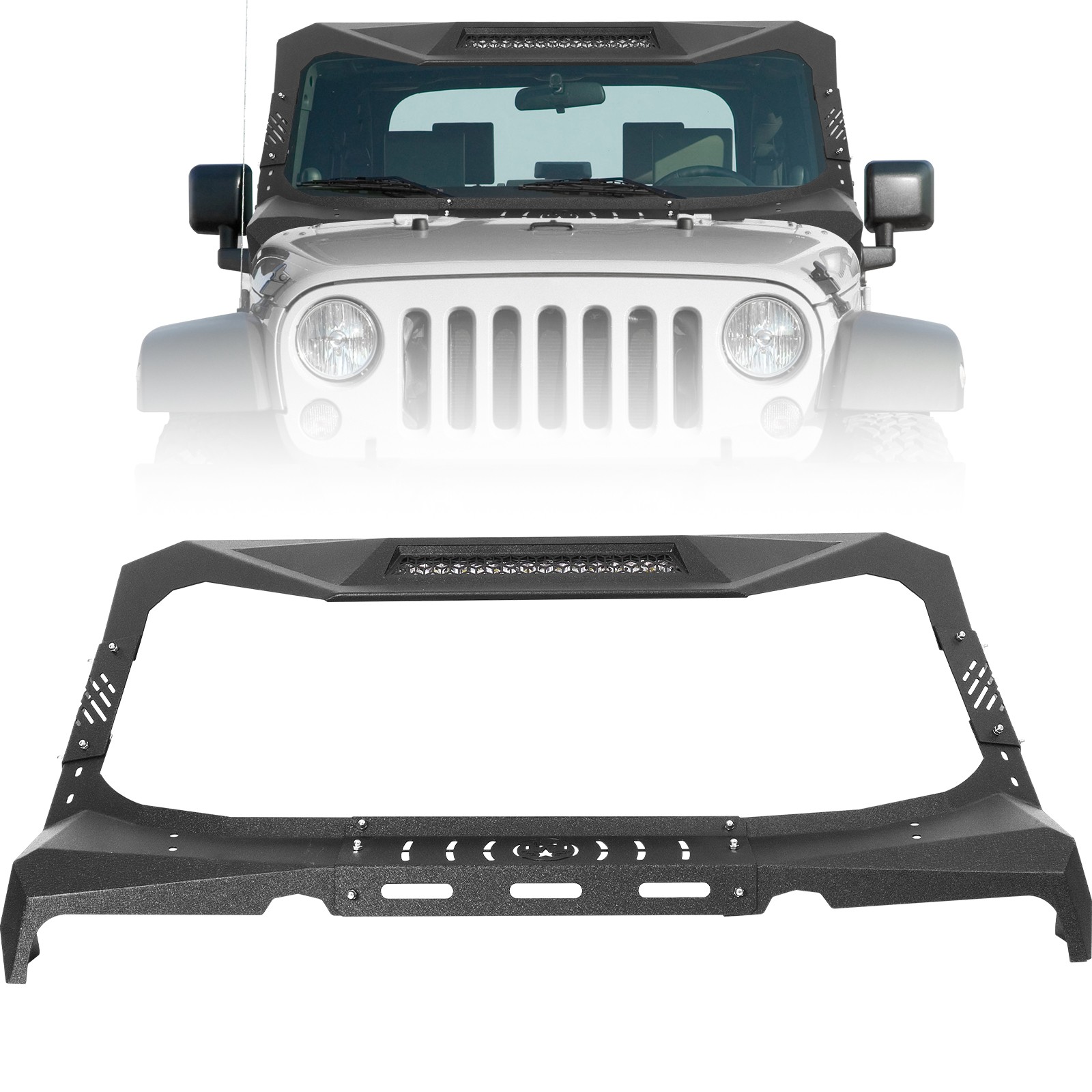 Armor Windshield Frame Cover Visor Cowl Assembly For 07-18 Jeep Wrangler JK