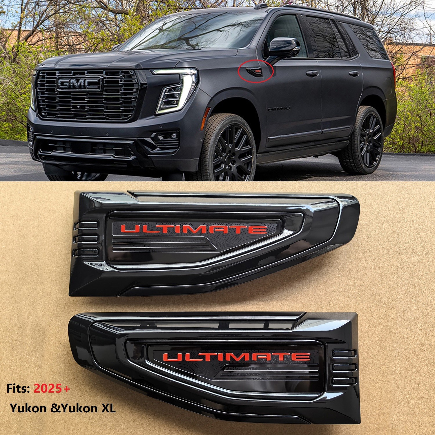 OEM 2025 2026 GMC Ultimate Vent Emblem Badge for Yukon / Yukon XL Black Red