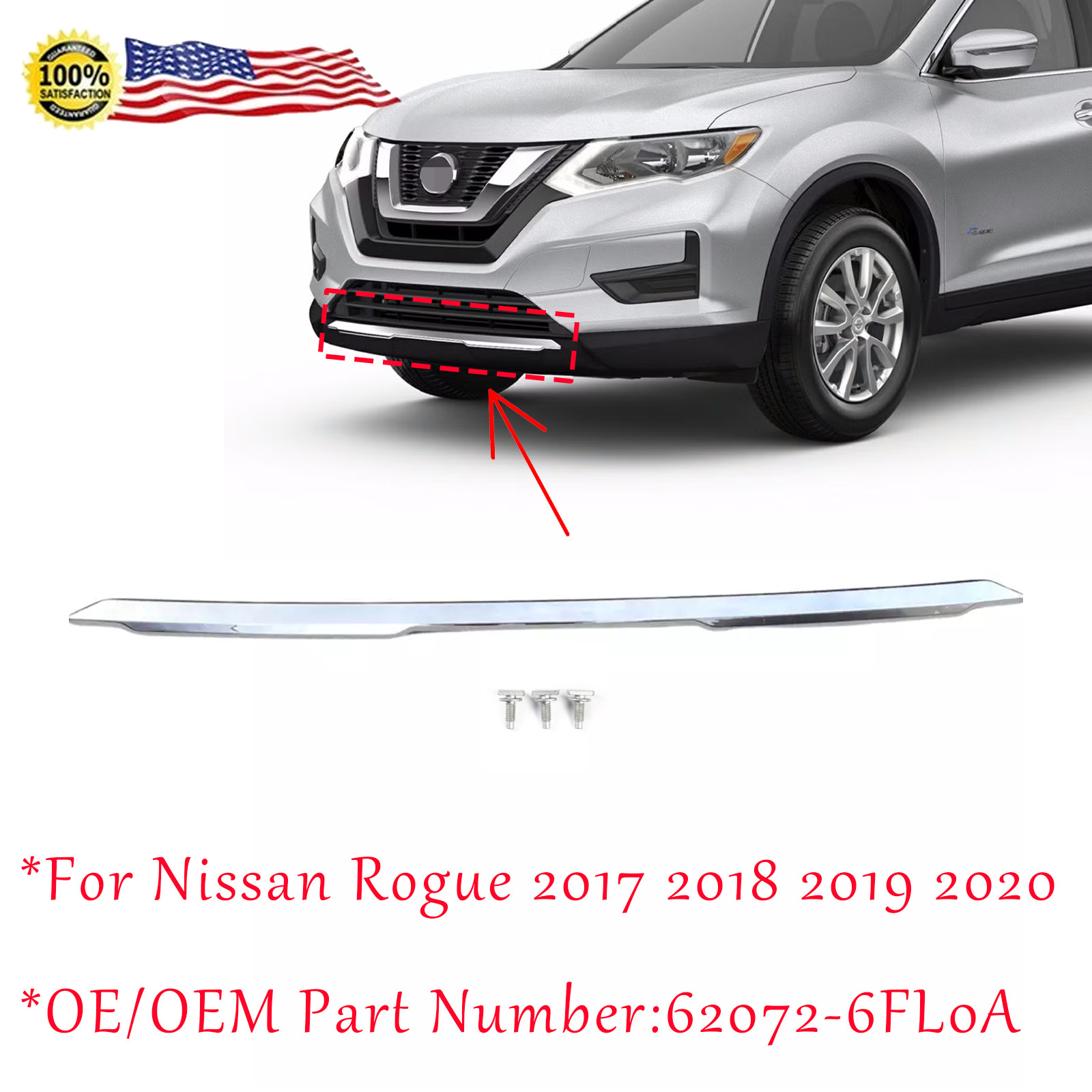 For Nissan Rogue 2017-2019 2020 Front Bumper Chrome Moulding Trim 62072-6FL0A