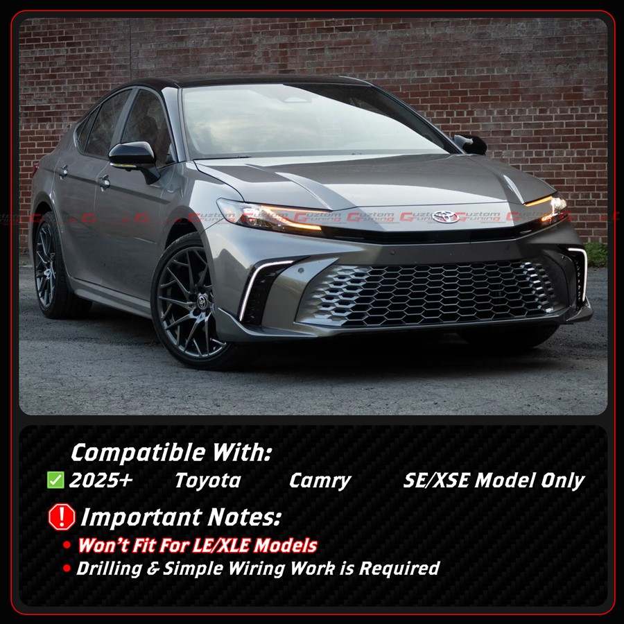 For 2025-26 Toyota Camry SE XSE CTM Gloss Black LED Rear Diffuser + Exhaust Tips