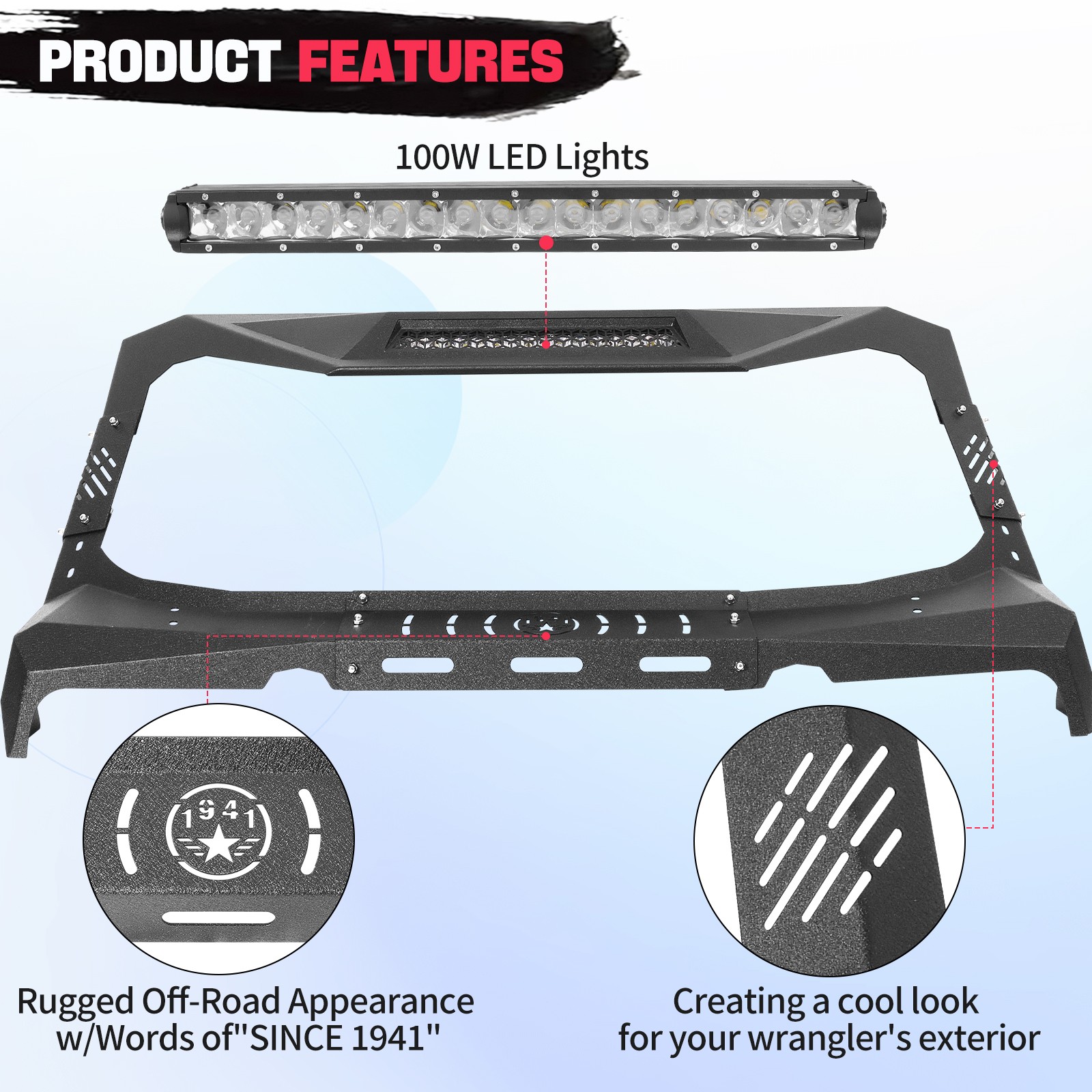 Armor Windshield Frame Cover Visor Cowl Assembly For 07-18 Jeep Wrangler JK