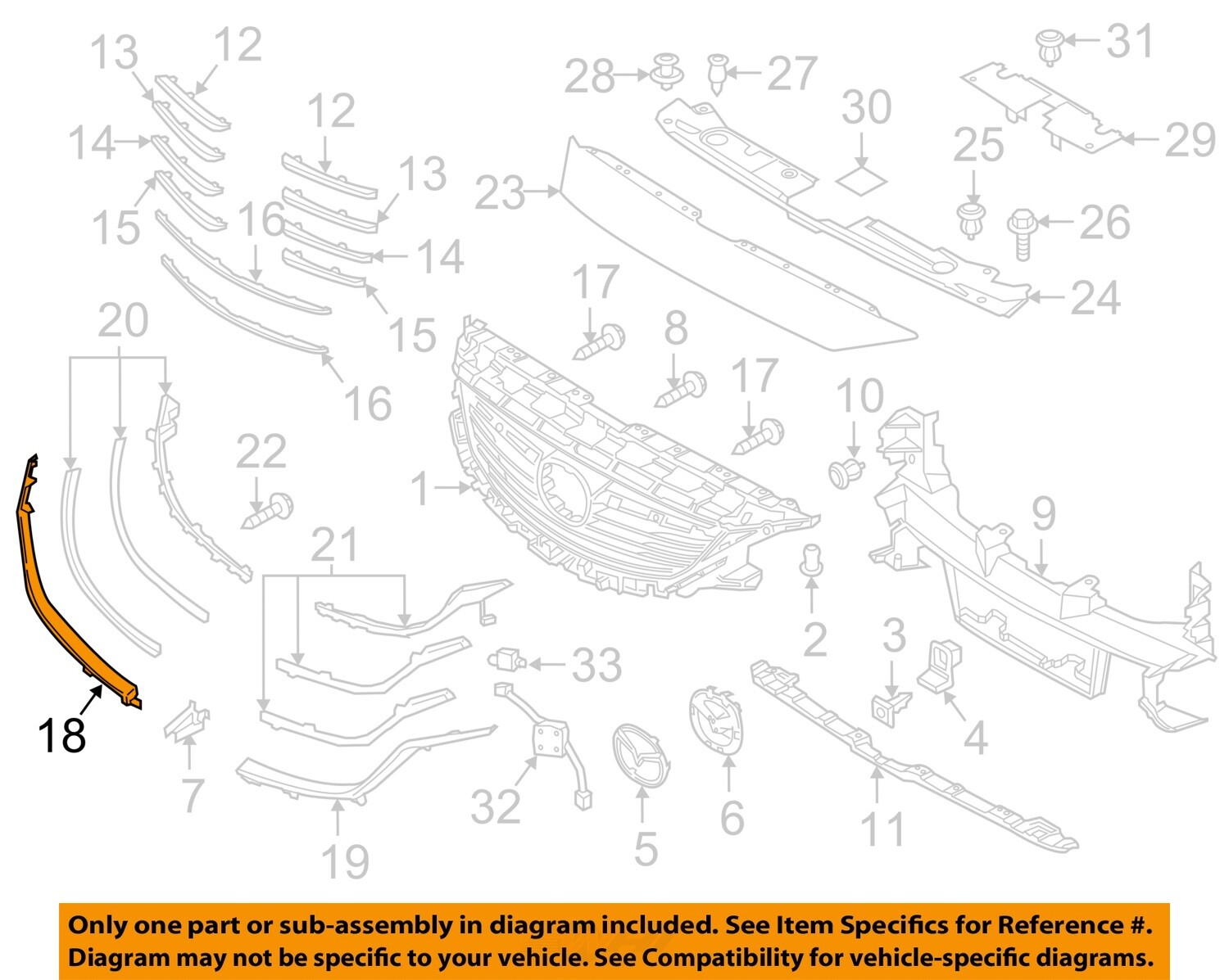 MAZDA OEM 16-17 6 Front Bumper Grille Grille Components-Lower Molding G46L507J1