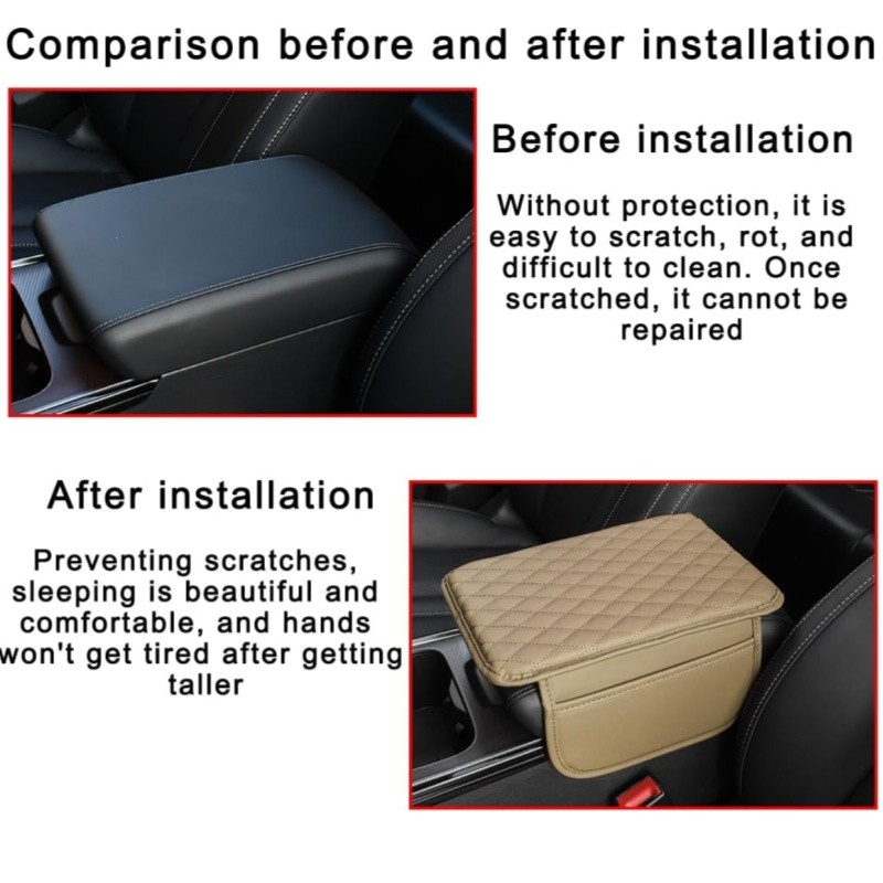 Car Center Console Cover with 2 Storage Pockets Waterproof Armrest Cushion Pad