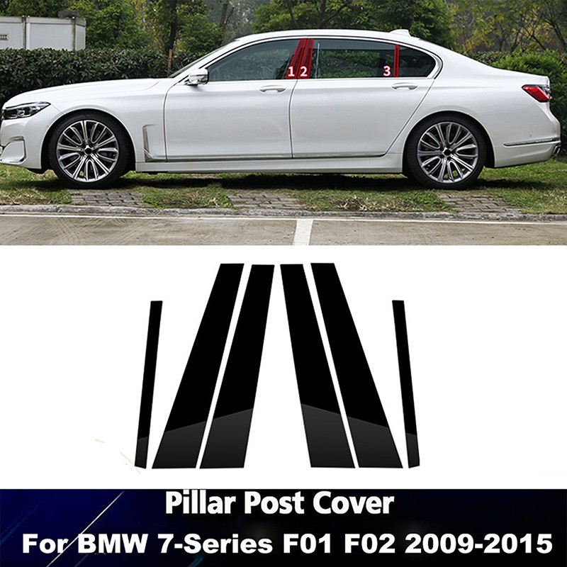 6pcs Glossy Black Polycarbonate Pillar Posts For BMW 7-Series F01 F02 2009-2015