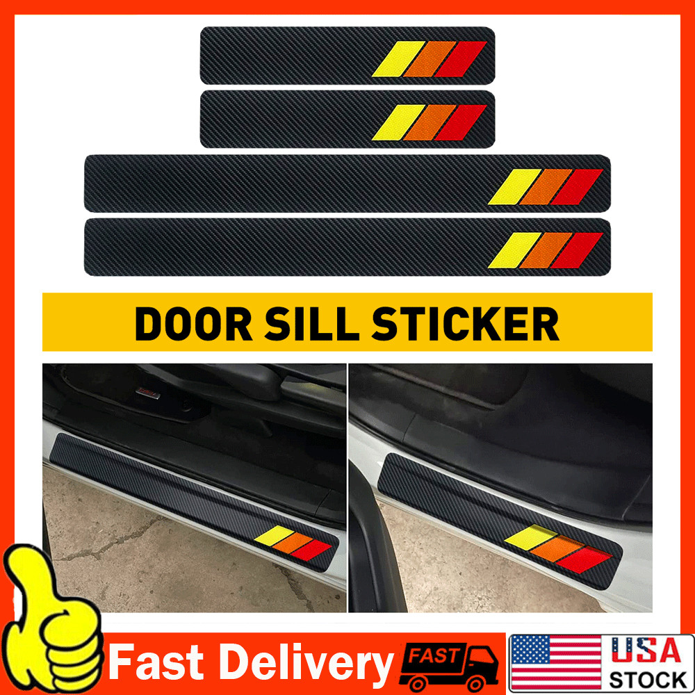 4Pcs For Door Toyota Car Sill Plate Scuff Cover Carbon Fiber Sticker Protector