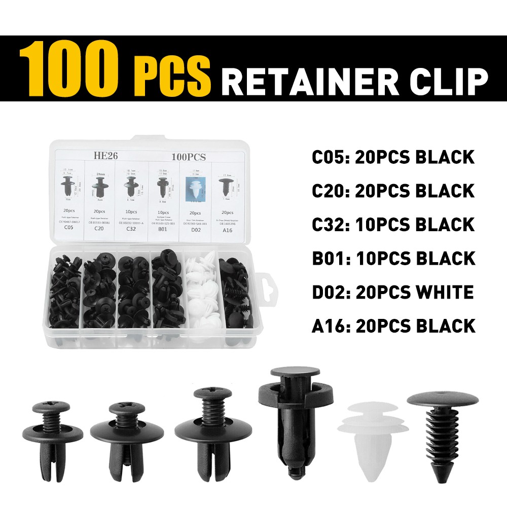 100 PCS Bumper Fender Hood Moulding Side Garnish Grille Retainer Clip For Ford