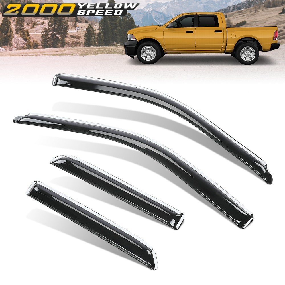 Fits 2009-2024 Ram 1500 & Classic Quad Cab Window Visors Rain Guards Deflectors