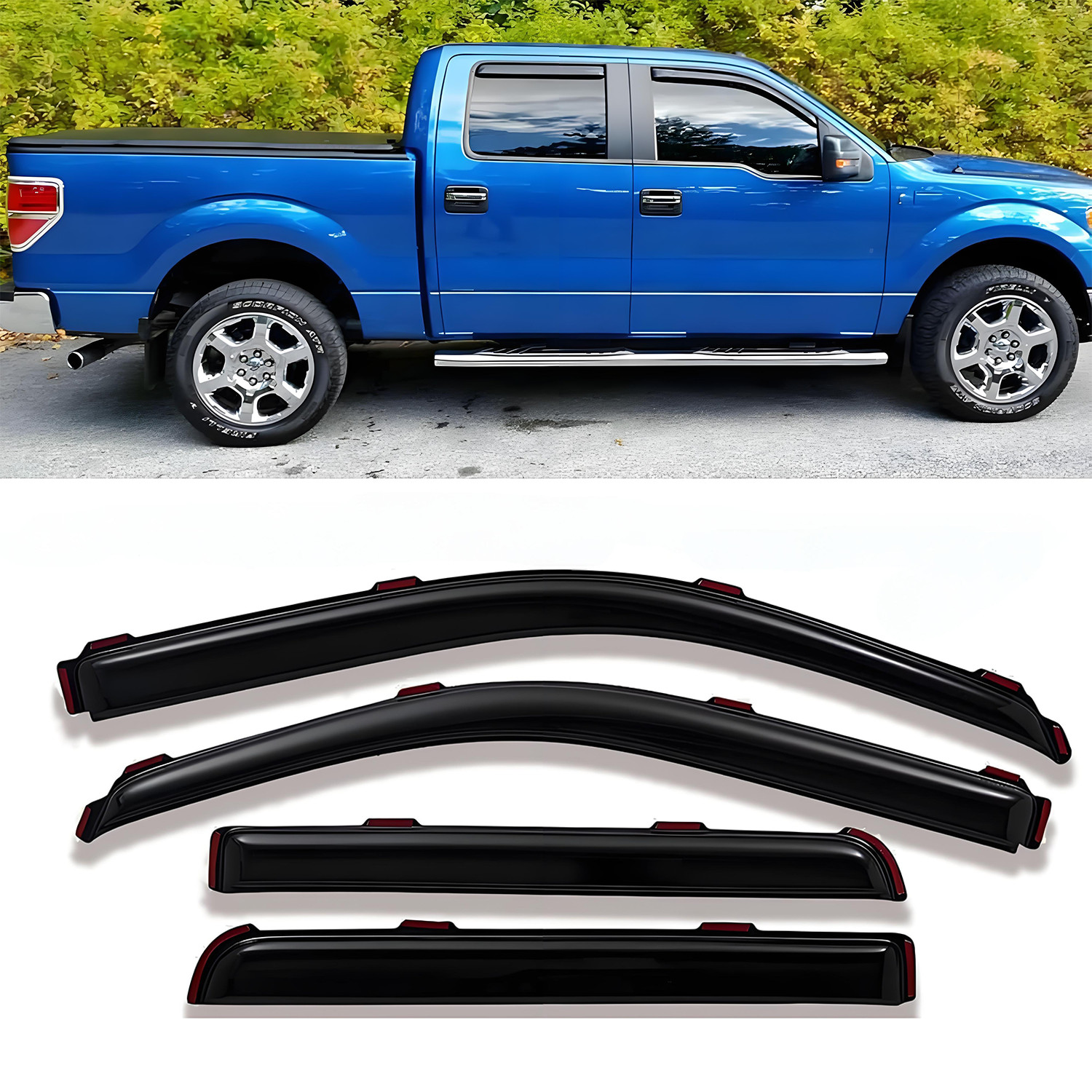 4x In-Channel Window Visor For Ford F150 Super Crew Cab 2009-2014 Wind Deflector