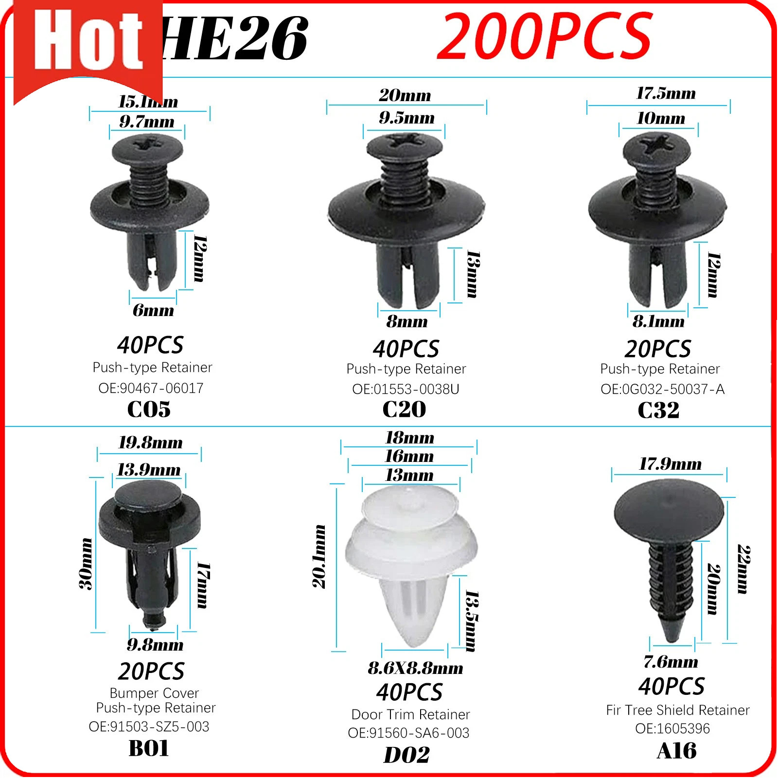 200pcs Auto Car Bumper Retainer Clips Kit Fastener Remover Push Pin Rivet Screw