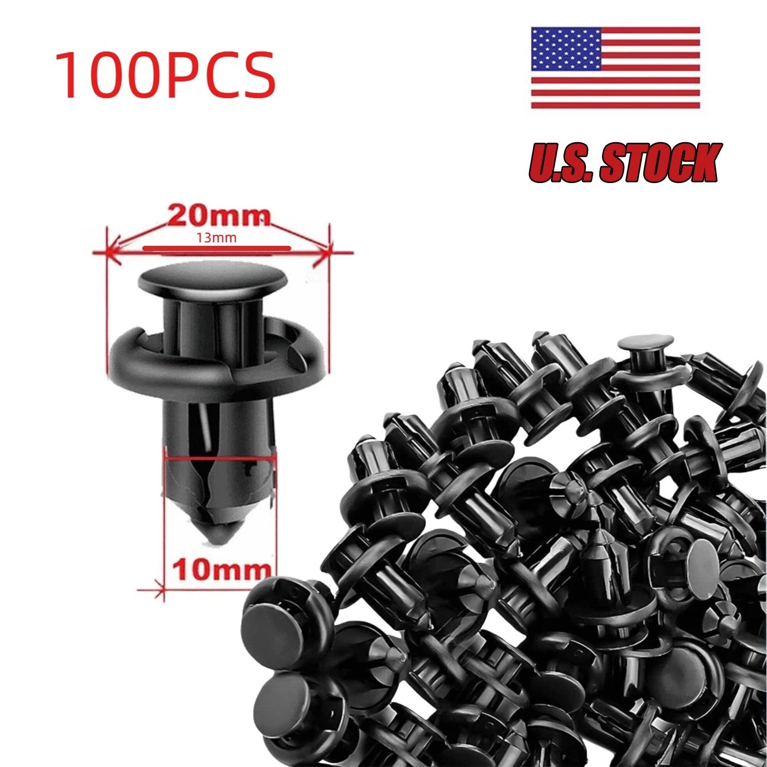 100Pcs 10mm Push Rivet Fastener Clips, Fits Honda Bumper Hood Fender Retainers