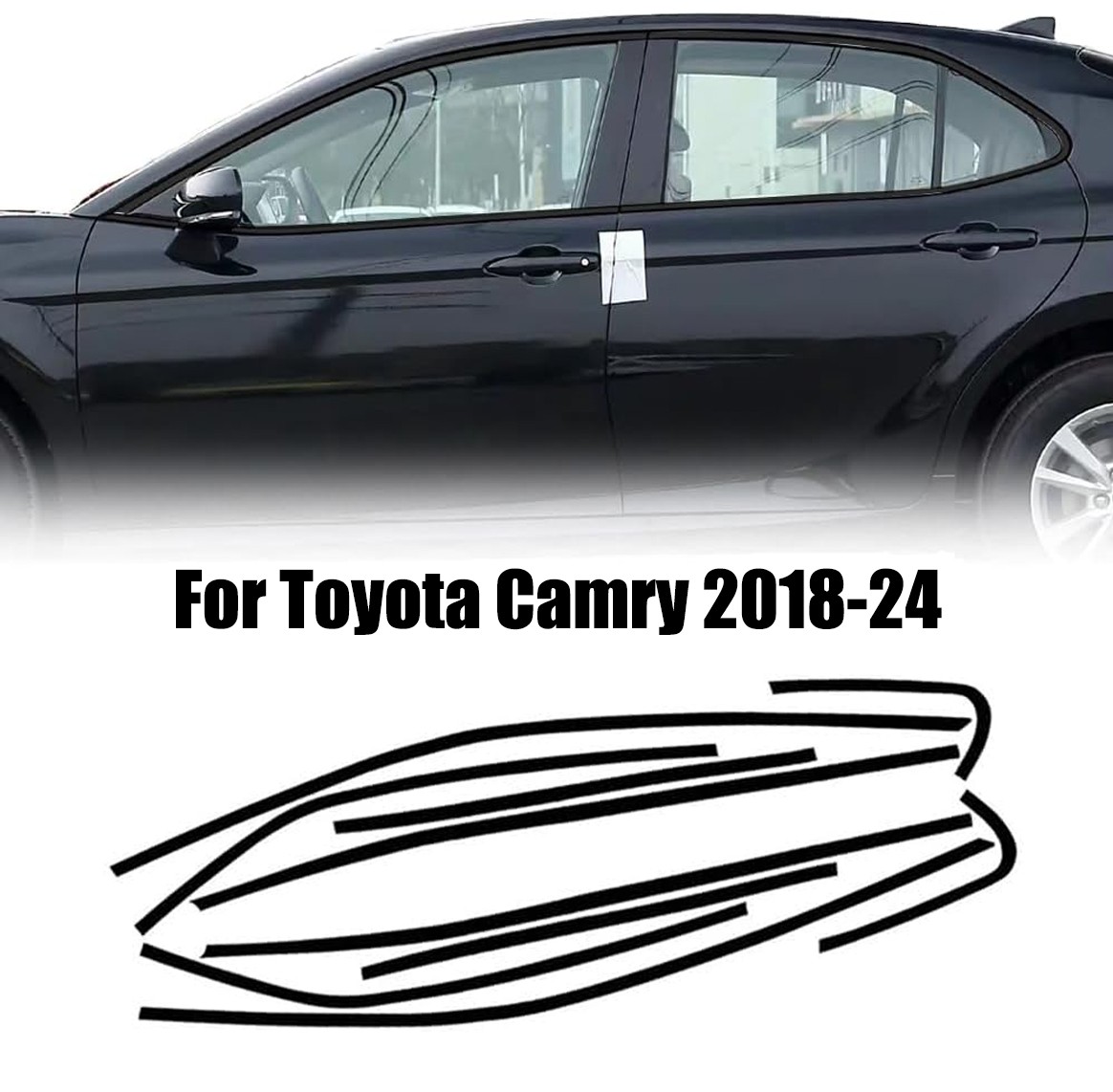 For Toyota Camry 2018-24 Chrome Delete Blackout Window Cover Trim Vinyl Glossy