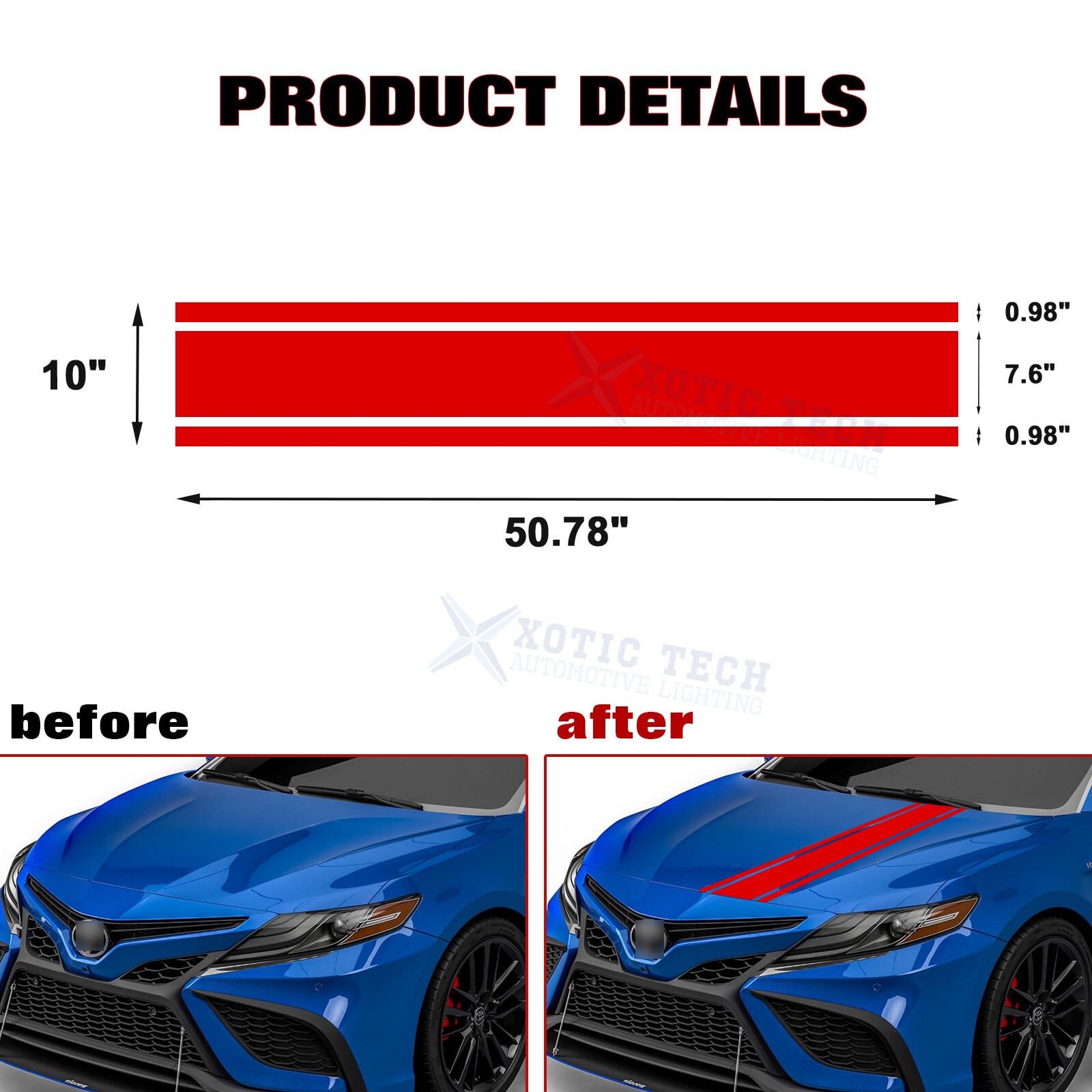 Red Vinyl Pre-cut Front Hood Fender Trunk Stripe Decals Sticker Universal Fit