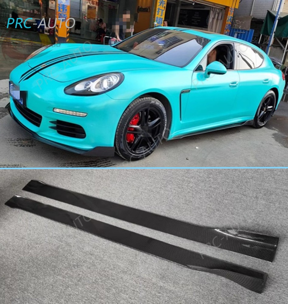Real Carbon Fiber Sideskirts Spoiler Trim For 2014-2016 Porsche Panamera 970.2