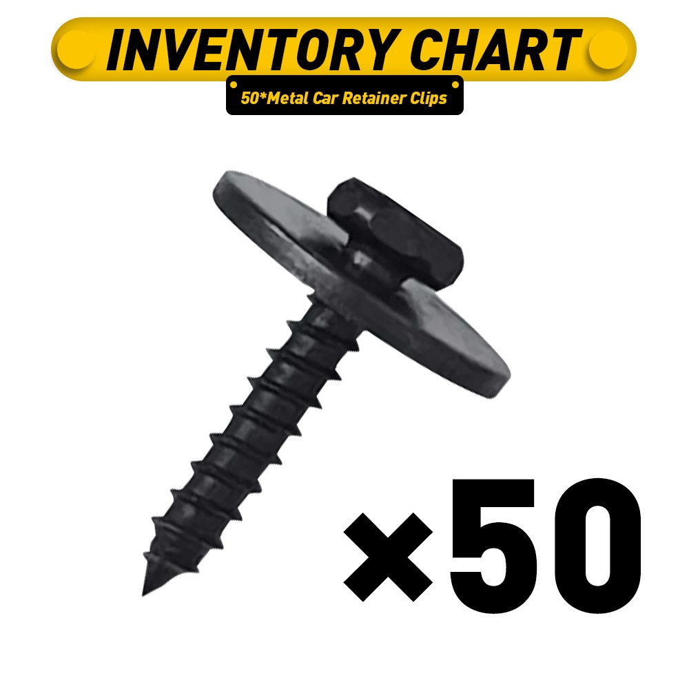 50*Car Screw Fender Liner Body Bumper Cover Shield Splash Bolt Metal Black Screw