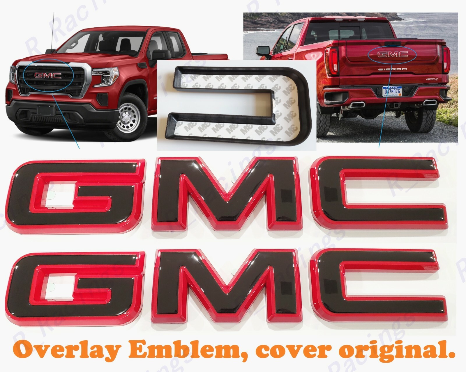 Front Rear Gloss Red Black Emblem Overlay 2019+ GMC Sierra 1500 2500HD 3500HD