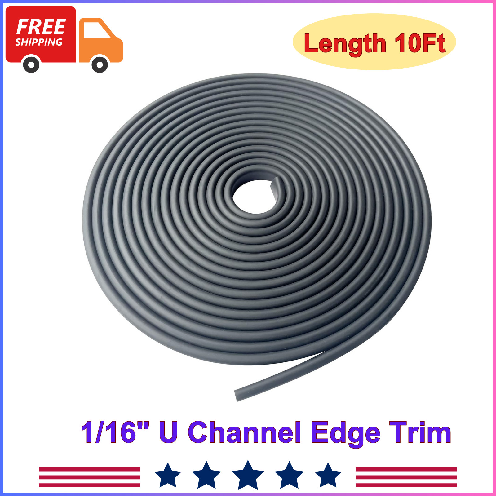 Rubber Edge Trim, 1/16″ U Channel Edge Trim, Edge Protector,Length 10Ft,U Shaped
