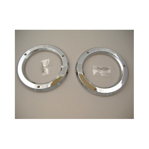 (2) Round Chrome Bezels / Covers 4″ Grommet Mounted LED Stop Turn Tail Lights